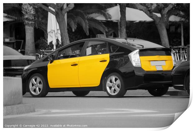 Barcelona's Vibrant Taxi Colours Print by Carnegie 42