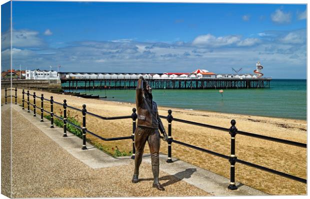 Amy Johnson Statue and Pier at Herne Bay Canvas Print by Darren Galpin