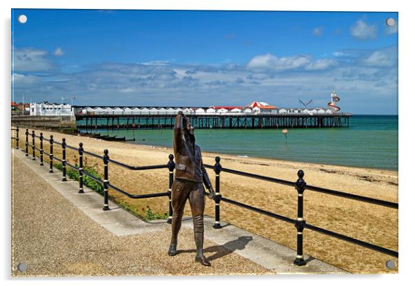 Amy Johnson Statue and Pier at Herne Bay Acrylic by Darren Galpin