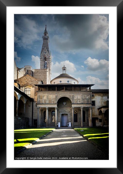 Large cloister in the Santa Croce church in Florence, Italy Framed Mounted Print by Sergio Delle Vedove