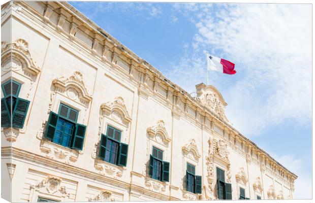 Malta flag above Castile Place Canvas Print by Jason Wells