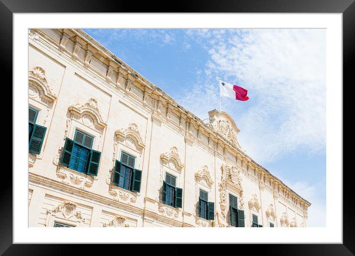 Malta flag above Castile Place Framed Mounted Print by Jason Wells