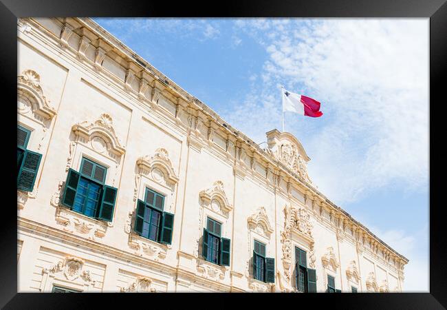 Malta flag above Castile Place Framed Print by Jason Wells