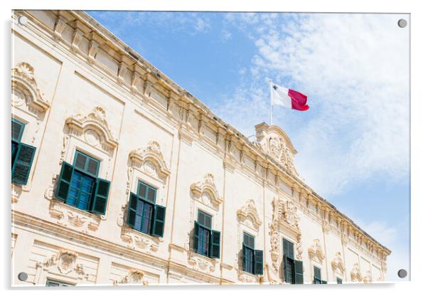 Malta flag above Castile Place Acrylic by Jason Wells