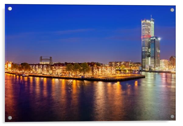 Rotterdam City Skyline Night River View Acrylic by Artur Bogacki