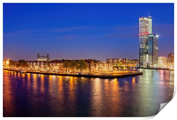Rotterdam City Skyline Night River View Print by Artur Bogacki