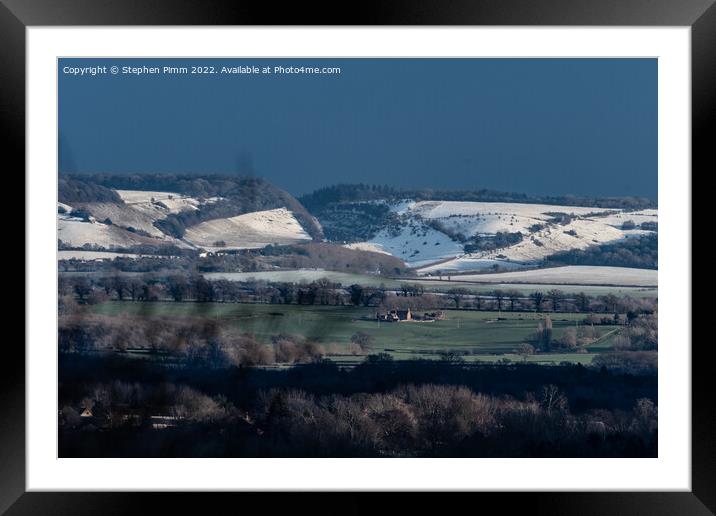 Stokenchurch with Snow Framed Mounted Print by Stephen Pimm