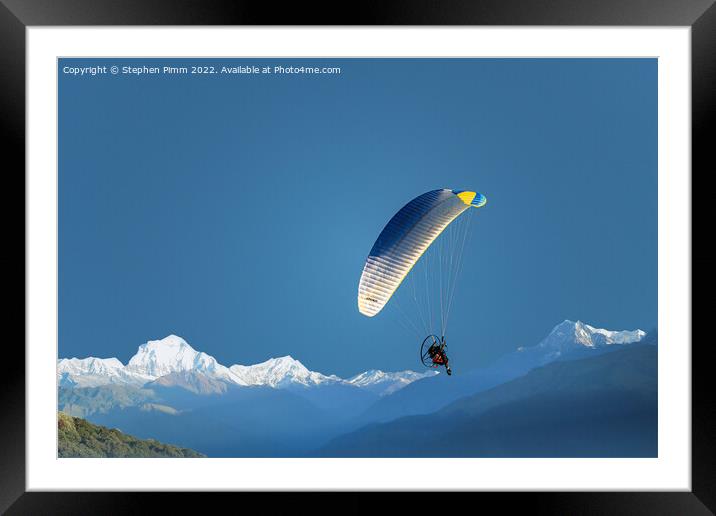 Powered Hang-Glider over Mountain Framed Mounted Print by Stephen Pimm