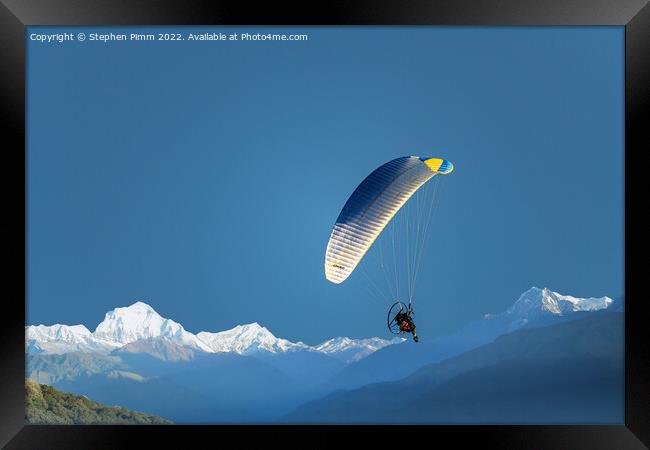 Powered Hang-Glider over Mountain Framed Print by Stephen Pimm