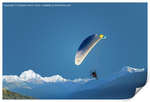 Powered Hang-Glider over Mountain Print by Stephen Pimm