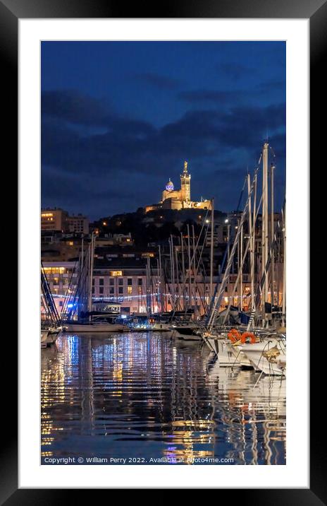 Yachts Boats Waterfront Reflection Church Marseille France Framed Mounted Print by William Perry