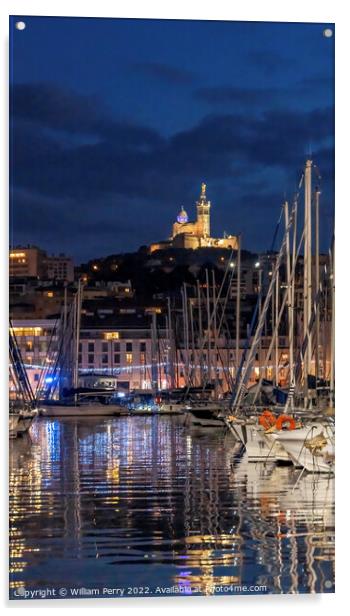 Yachts Boats Waterfront Reflection Church Marseille France Acrylic by William Perry