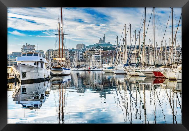 Yachts Boats Waterfront Reflection Church Marseille France Framed Print by William Perry