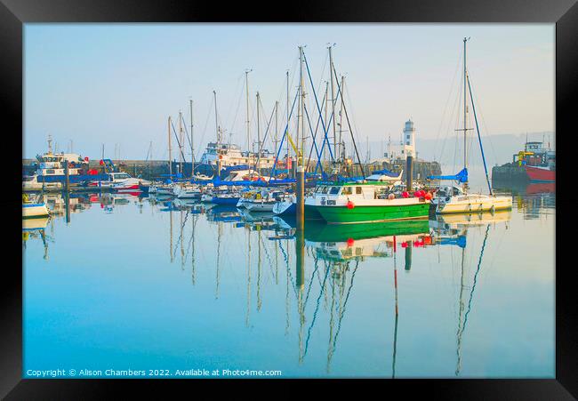Scarborough Harbour Serene  Framed Print by Alison Chambers