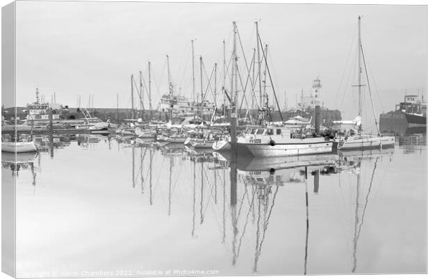 Scarborough Harbour Serene B&W Canvas Print by Alison Chambers