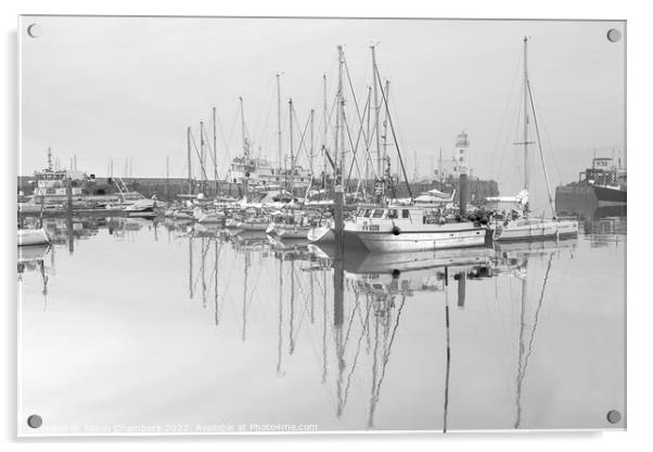Scarborough Harbour Serene B&W Acrylic by Alison Chambers