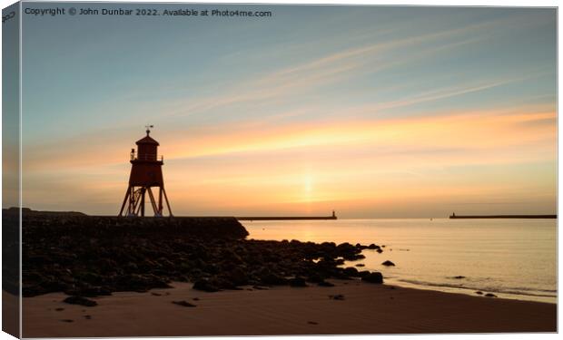  Herd Groyne Lighthouse Sunrise Canvas Print by John Dunbar