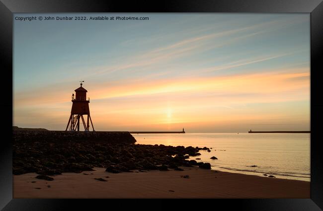  Herd Groyne Lighthouse Sunrise Framed Print by John Dunbar