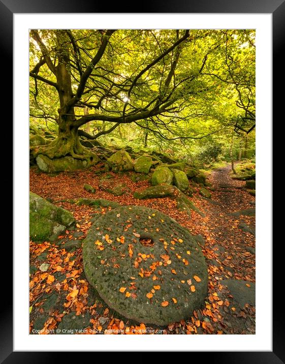 Padley Gorge Millstone in Autumn. Framed Mounted Print by Craig Yates
