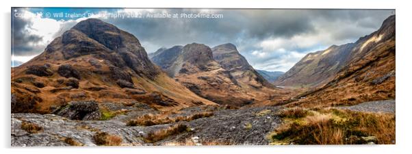 A Panorama of Glencoe and the Famous"Three Sisters Acrylic by Will Ireland Photography