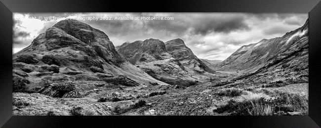 A Panorama of Glencoe and the "Three Sisters" mono Framed Print by Will Ireland Photography