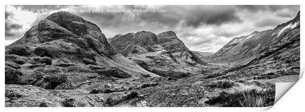 A Panorama of Glencoe and the "Three Sisters" mono Print by Will Ireland Photography