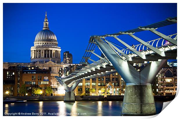 St Pauls Cathedral and the Millennium Bridge Print by Andrew Berry