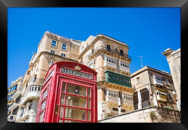 Red phone box in Valletta Framed Print by Jason Wells