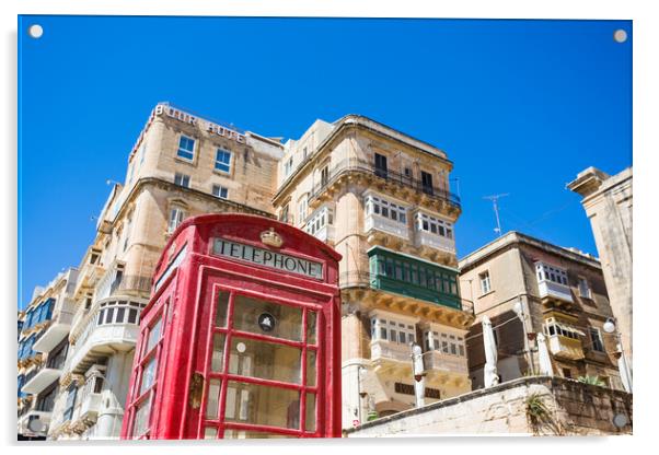 Red phone box in Valletta Acrylic by Jason Wells