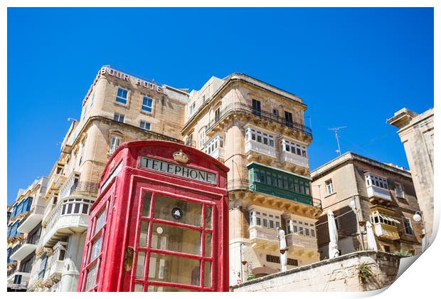 Red phone box in Valletta Print by Jason Wells