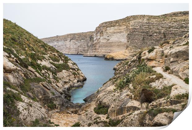 Xlendi Bay surrounded by cliffs Print by Jason Wells