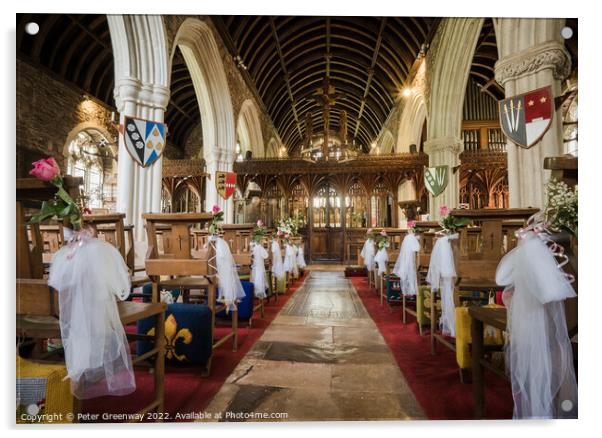 Cockington Church, Devon Decorated For A Wedding Acrylic by Peter Greenway
