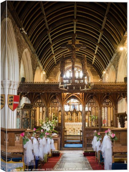 Cockington Church, Devon Decorated For A Wedding Canvas Print by Peter Greenway
