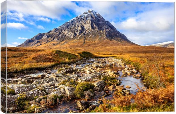 Buachaille Etive Mor and River Coupall Canvas Print by John Frid