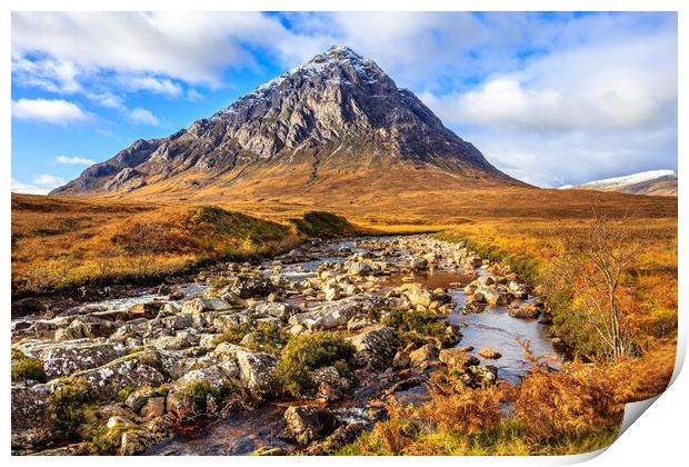 Buachaille Etive Mor and River Coupall Print by John Frid