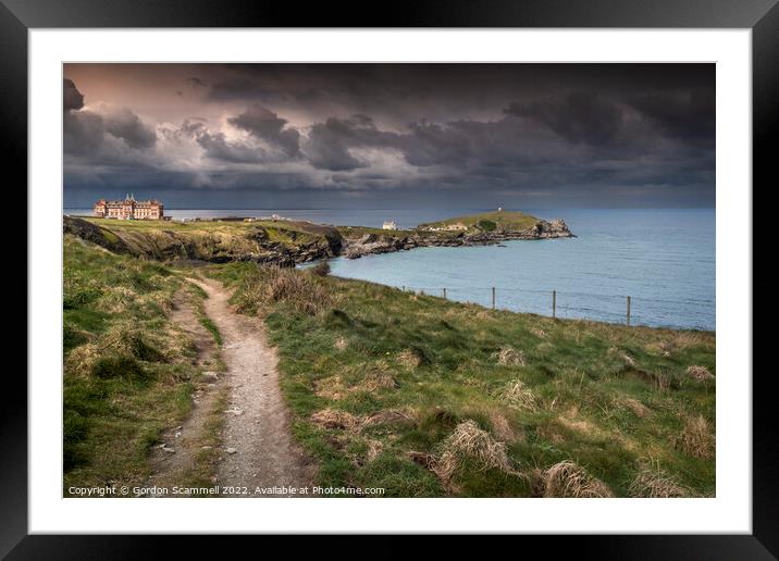 Coastal path to Towan Head on the coast in Newquay in Cornwall. Framed Mounted Print by Gordon Scammell