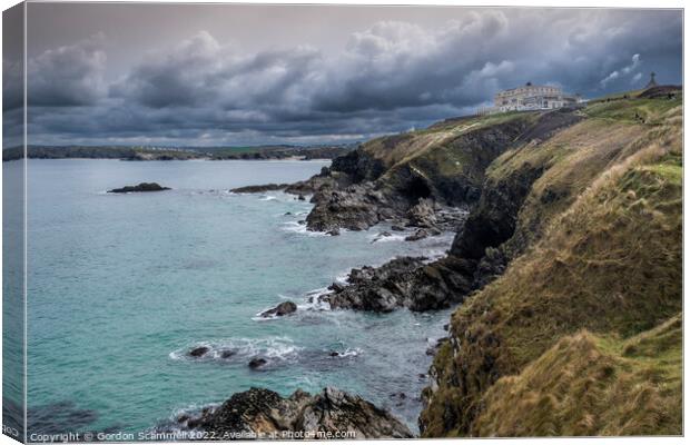 Storm clouds over the coast of Newquay in Cornwall. Canvas Print by Gordon Scammell