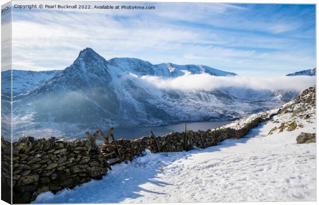 Tryfan and Ogwen Valley, Snowdonia in winter Canvas Print by Pearl Bucknall