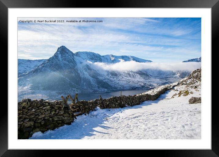 Tryfan and Ogwen Valley, Snowdonia in winter Framed Mounted Print by Pearl Bucknall
