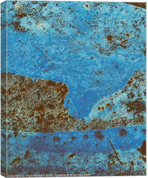 Vertical shot of an old rusty background colored in blue Canvas Print by Ingo Menhard