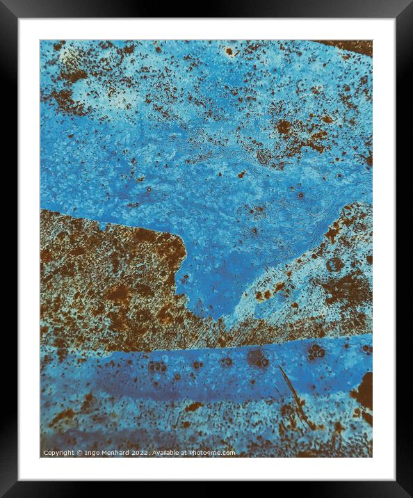 Vertical shot of an old rusty background colored in blue Framed Mounted Print by Ingo Menhard