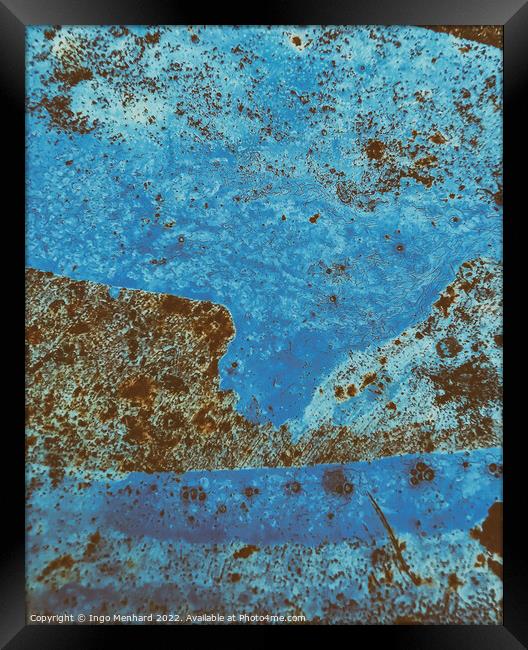 Vertical shot of an old rusty background colored in blue Framed Print by Ingo Menhard