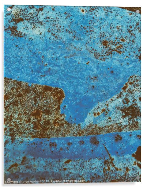 Vertical shot of an old rusty background colored in blue Acrylic by Ingo Menhard