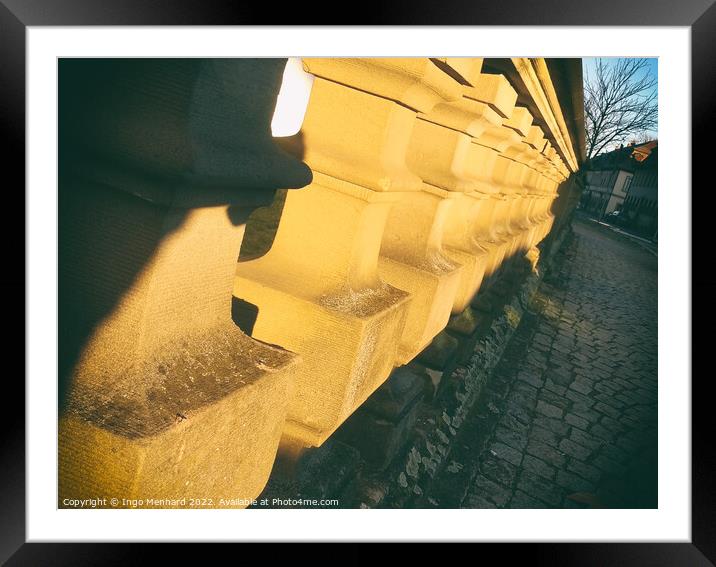 Closeup of an old historical sandstone fence Framed Mounted Print by Ingo Menhard