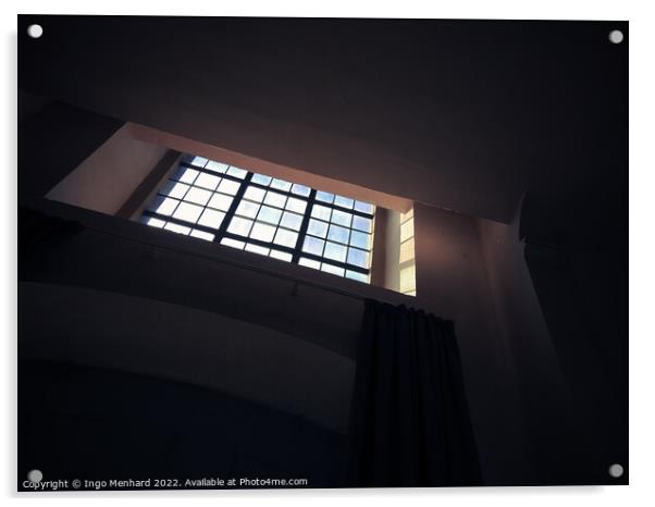 A low-angle shot of a small square window with bars in the dark room Acrylic by Ingo Menhard