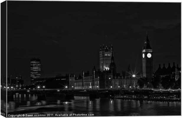 Westminster, black and white Canvas Print by Dawn O'Connor
