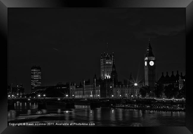 Westminster, black and white Framed Print by Dawn O'Connor