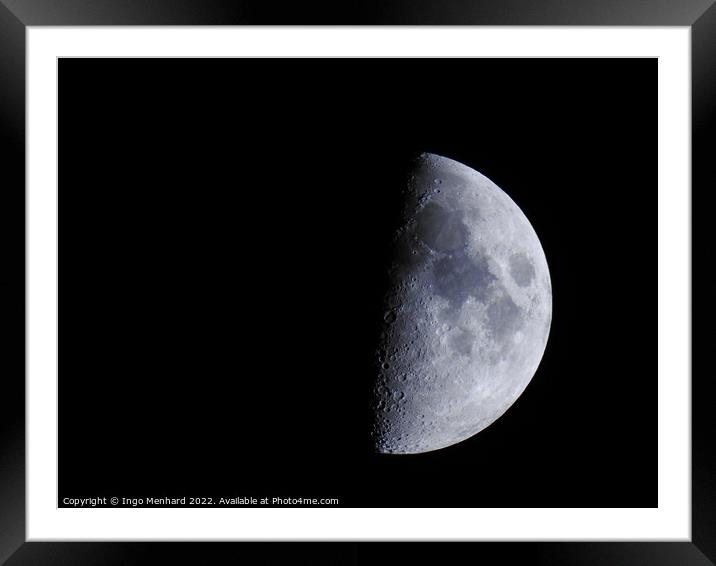 The half of the moon visible moon in the dar night sky Framed Mounted Print by Ingo Menhard