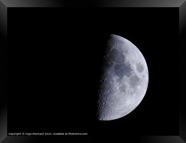 The half of the moon visible moon in the dar night sky Framed Print by Ingo Menhard