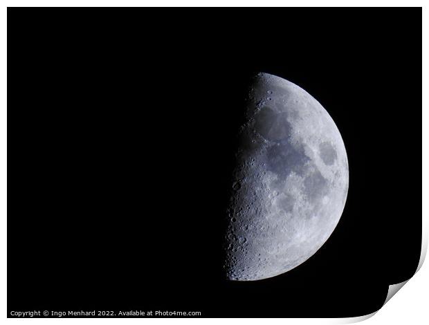 The half of the moon visible moon in the dar night sky Print by Ingo Menhard